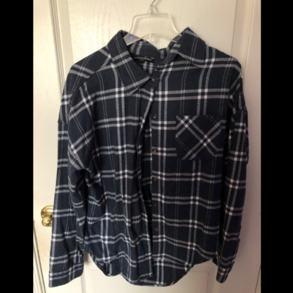 Blue and white plaid button-up flannel